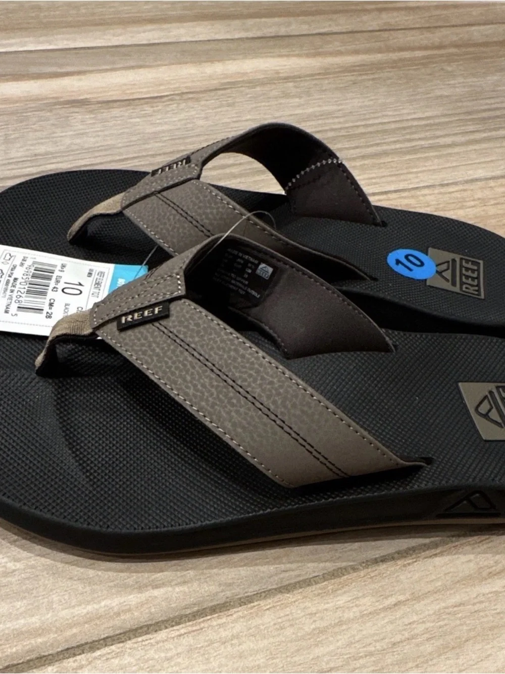 Reef Element TQT Bottle Opener Thong Sandals Black/Tan Logo Men US 10